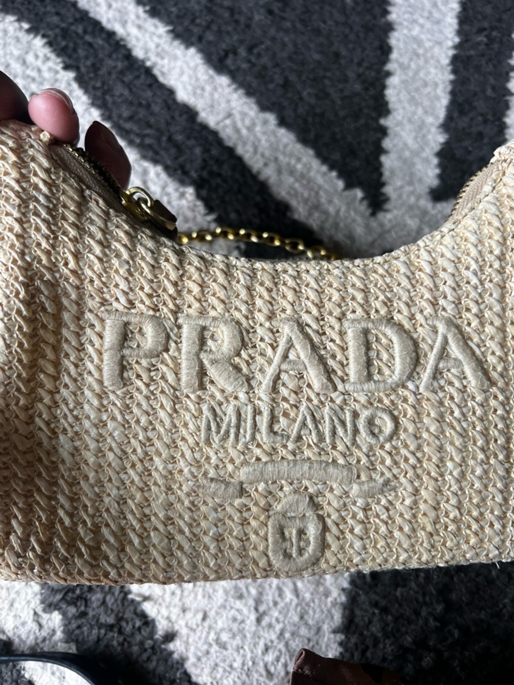 Prada Beige Raffia Shoulder Bag with Tan Leather Strap - Picture 3 of 4
